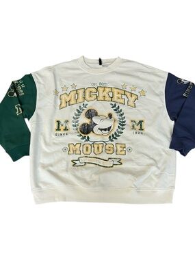 Disney H&M Mickey Mouse Crew Neck Collegiate Style Oversized Sweatshirt Size XL
